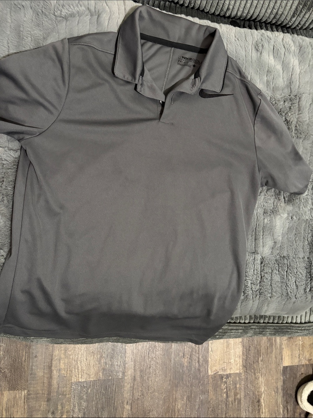 Nike Gray Short-Sleeve Polo with Black Swoosh
